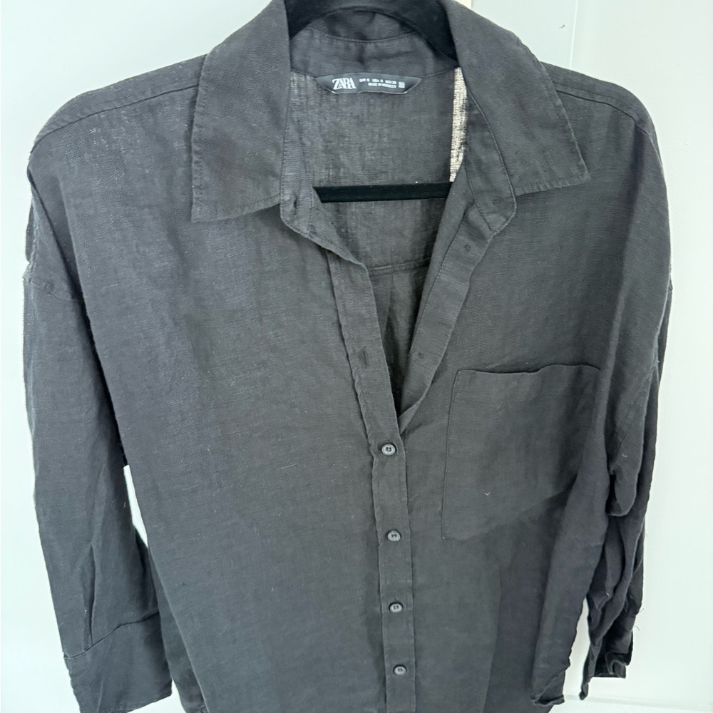Zara women’s linen black Button Down Shirt